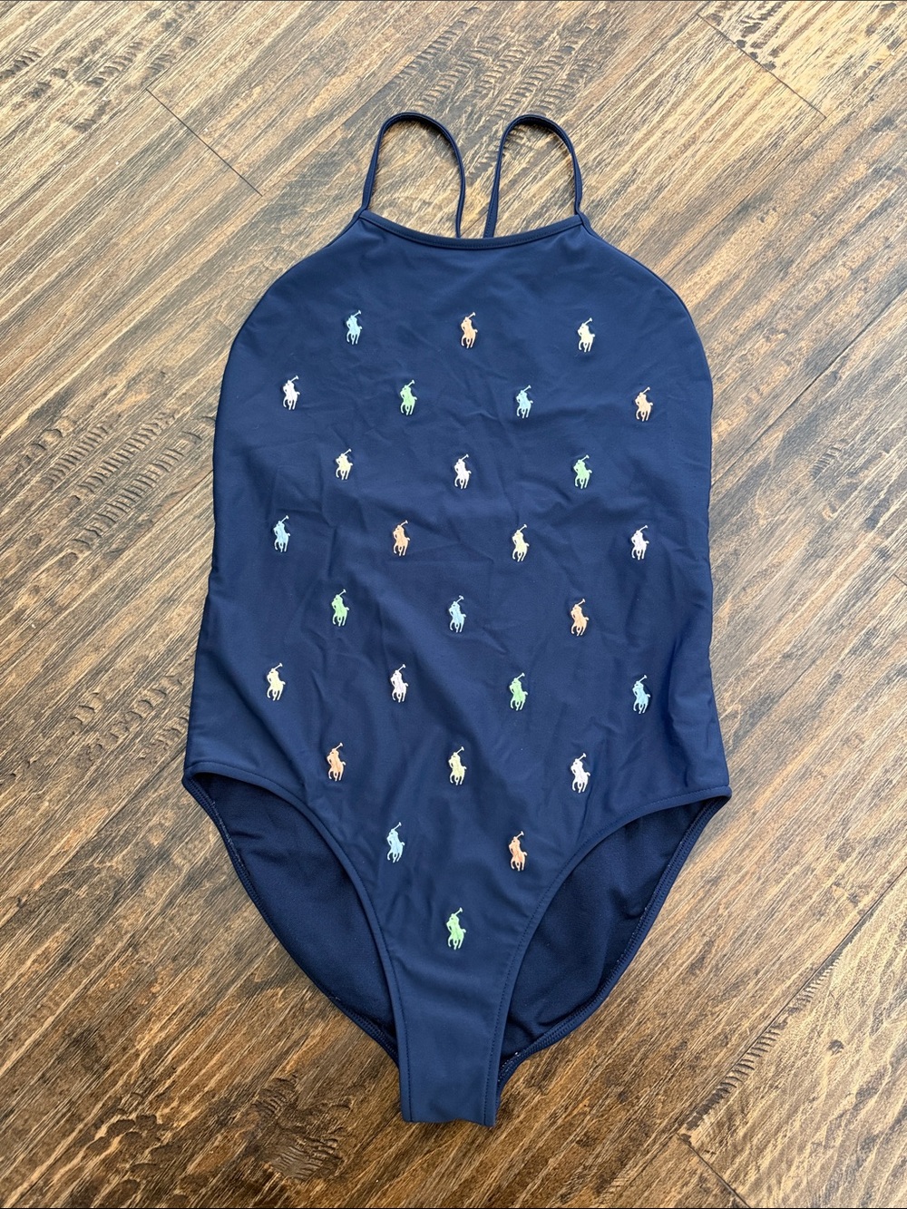 Ralph Lauren Navy One-Piece Swimsuit with Multicolor Pony Logos Size 16 Girls